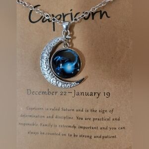 Capricorn Zodiac Sign Crescent Moon Galaxy Luminous Charm Celestial Necklace